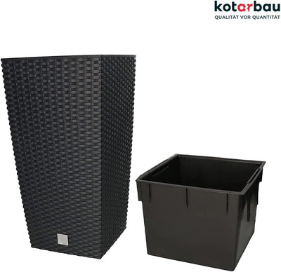 KOTARBAU® Blumentopf 325x325x610mm Rattandesign Quadratisch mit Innentopf Anthrazit, 325x325x610mm