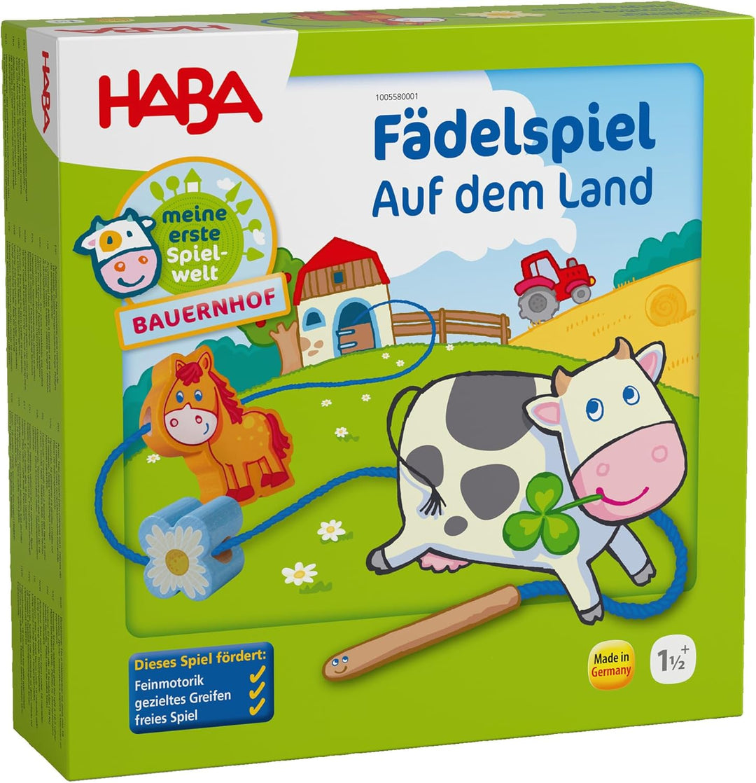 HABA 5580 - Meine erste Spielwelt Bauernhof Fädelspiel auf dem Land, liebevoll gestaltetes Lernspiel