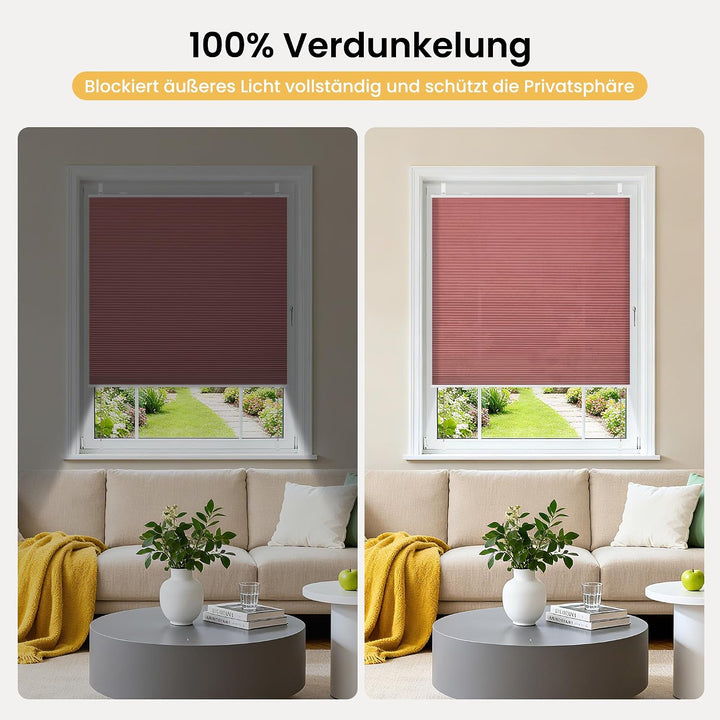 BelleMax Plissee Verdunklung Klemmfix Wabenplissee ohne Bohren Weinrot-Weiss 40x110cm(BxH), Thermo V