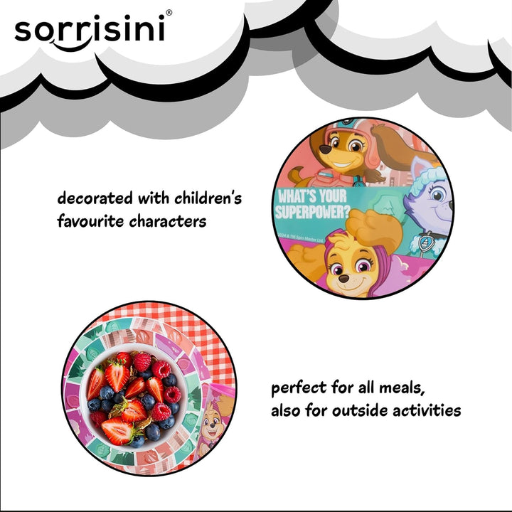 Sorrisini Kindergeschirr set Paw Patrol, Wiederverwendbares Babygeschirr Set, Kinder Essgeschirr, Mi