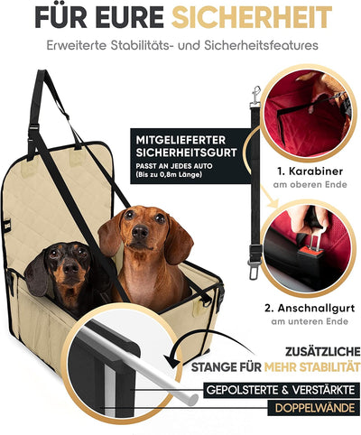 HELDENWERK Extra Stabiler Hunde Autositz -Verstärkte Wände und 5 Gurte - Wasserdichter Hundeautositz