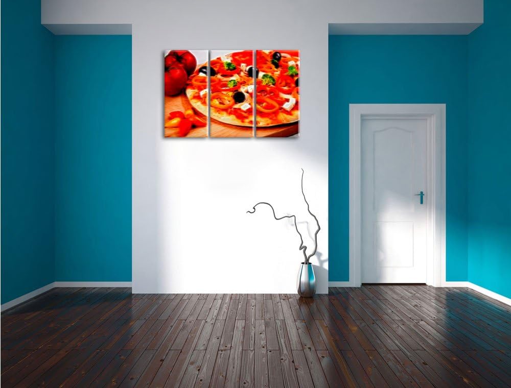 Pixxprint italienische Pizza als Leinwandbild/Grösse: 3 Teilig (120x80) cm/Wandbild/Kunstdruck/ferti