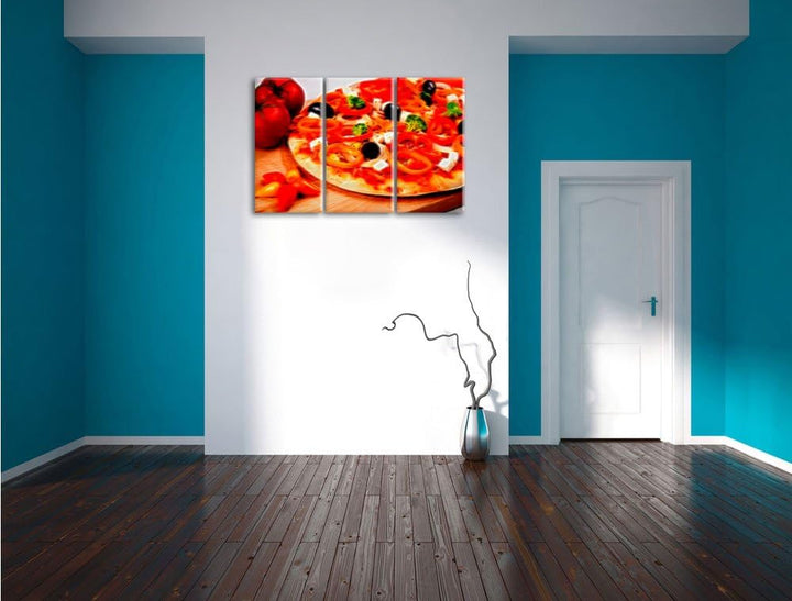 Pixxprint italienische Pizza als Leinwandbild/Grösse: 3 Teilig (120x80) cm/Wandbild/Kunstdruck/ferti