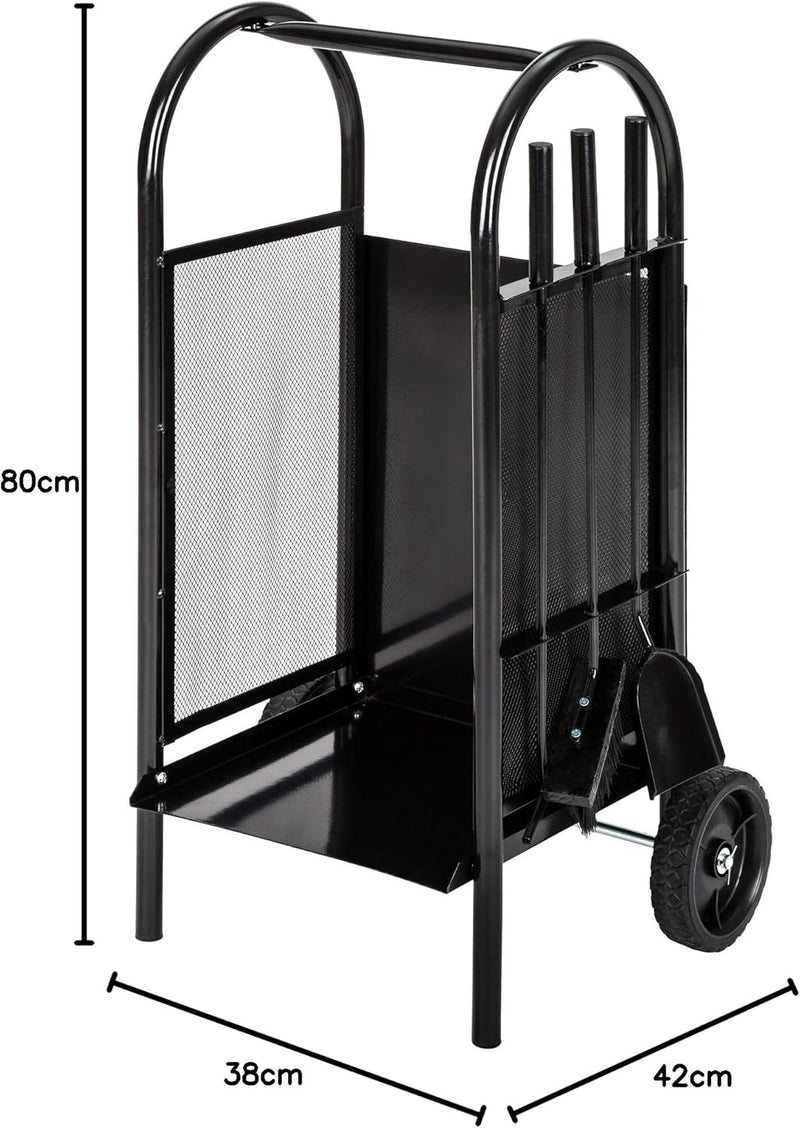 tectake Kaminholzwagen mit Schaufel, Schürhaken und