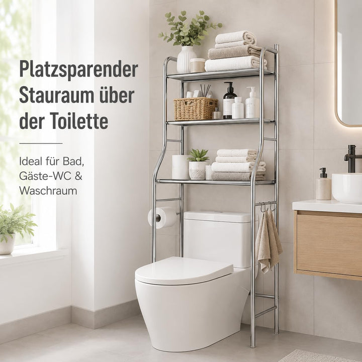 Garvee Toiletten-Regal, 3-stöckiges Badezimmerregal, mit verstellbaren Einlegeböden und Aufbewahrung