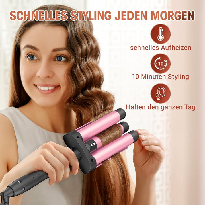 Lockenstab 3 Fässer Beach Waves - Welleneisen Lockenstab Einstellbar Schnell Eerhitzendes Lockenstab