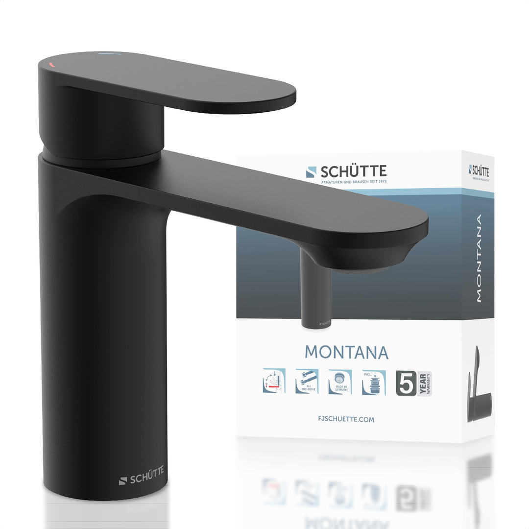 SCHÜTTE Waschtischarmatur MONTANA 32316, Wasserhahn Bad mit Ablaufgarnitur, Armatur Badezimmer, Einh