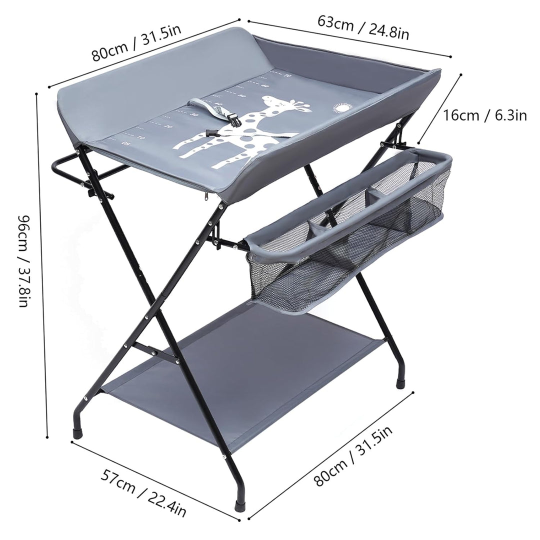 Baby Wickeltisch, Zusammenklappbar, 80x63cm Kleinkinder Wickelkombi Changing Table Klappbar mit Viel