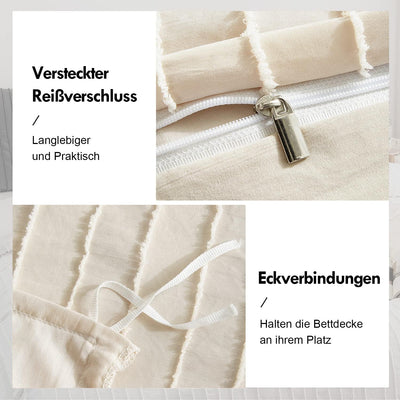 AShanlan Boho Bettwäsche 200x220 Beige Getuftet Stickerei Gestreift Bohemian Style Bettbezug Super W
