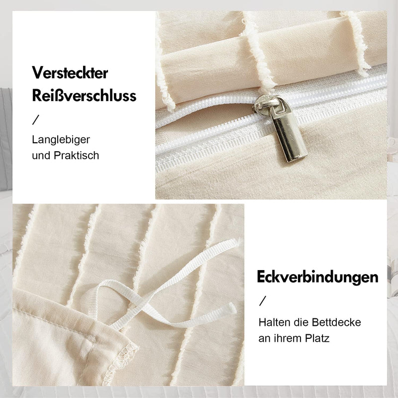 AShanlan Boho Bettwäsche 200x200 Beige Getuftet Stickerei Gestreift Bohemian Style Bettbezug Super W