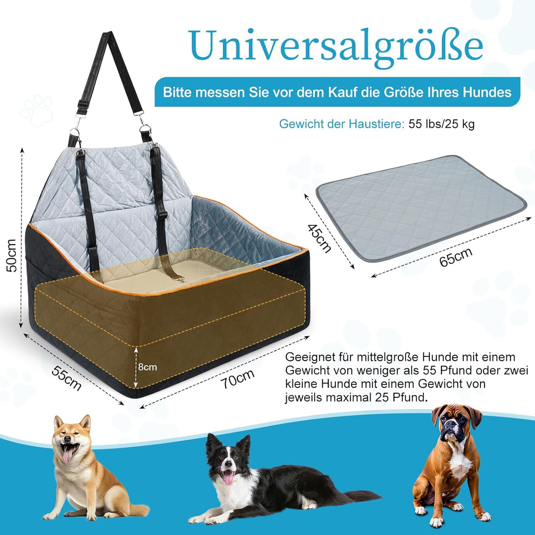 Hunde Autositz für Mittlere Hunde oder 2 Kleine, Abnehmbar & Waschbarer Hundesitz Auto mit Welpenunt