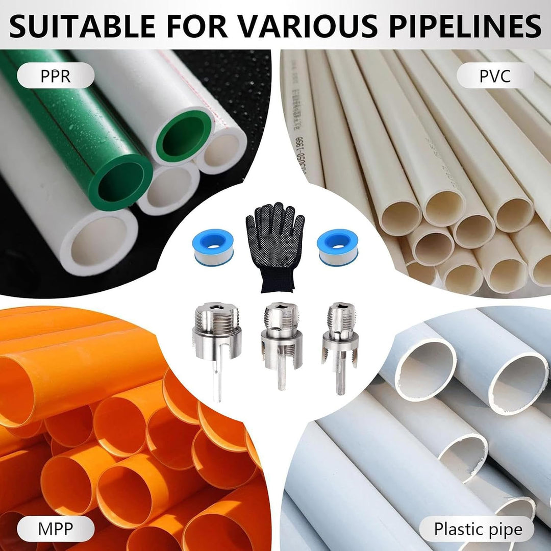 Gewindeschneider-Set für PVC-Rohre, Doppelfunktion, auslaufsicher, integriertes Gewindewerkzeug für