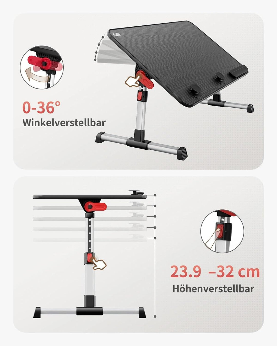 Tisch, SAIJI Betttisch höhenverstellbar, mit 4 einstellbare Winkel, Klappbarer Lapdesk, für Sofa Cou