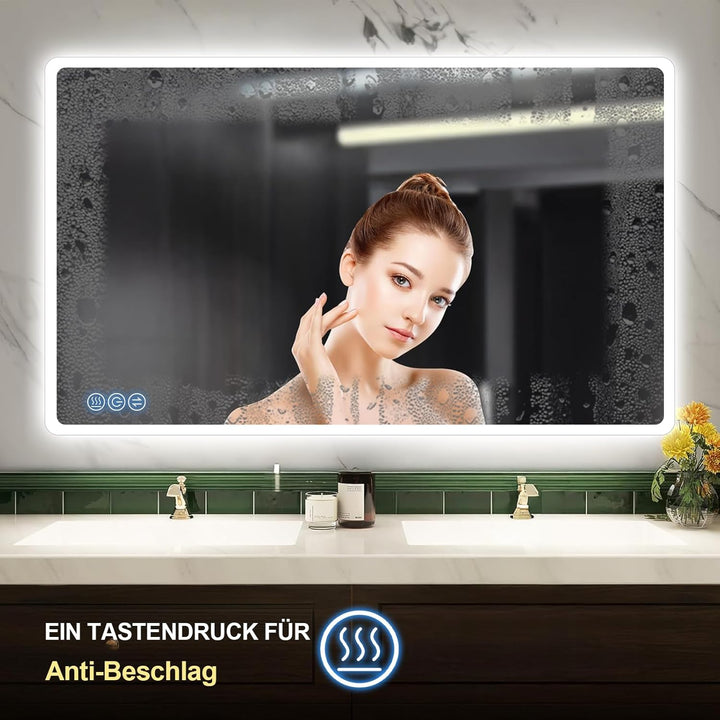 Badspiegel mit Beleuchtung 100x60cm, Badezimmerspiegel Wandspiegel und Touch-Schalter, IP65-Led-Spie