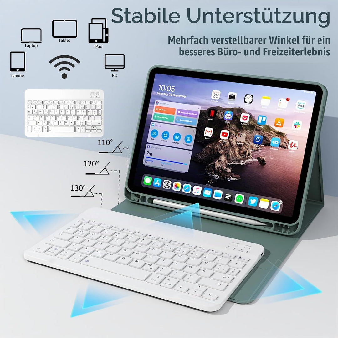 Hülle mit Tastatur für iPad Air 11 Zoll 2025 2024 (M3/M2), iPad Air 5 4 2022/2020 10,9 Zoll, Soft TP
