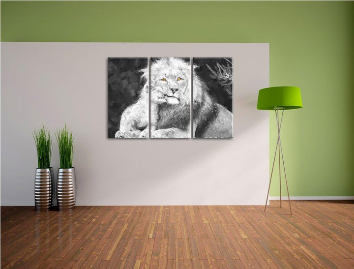 schöner Löwe mit Jungtier schwarz/weiss Deluxe 3-Teiler Leinwandbild 120x80 Bild auf Leinwand, XXL r