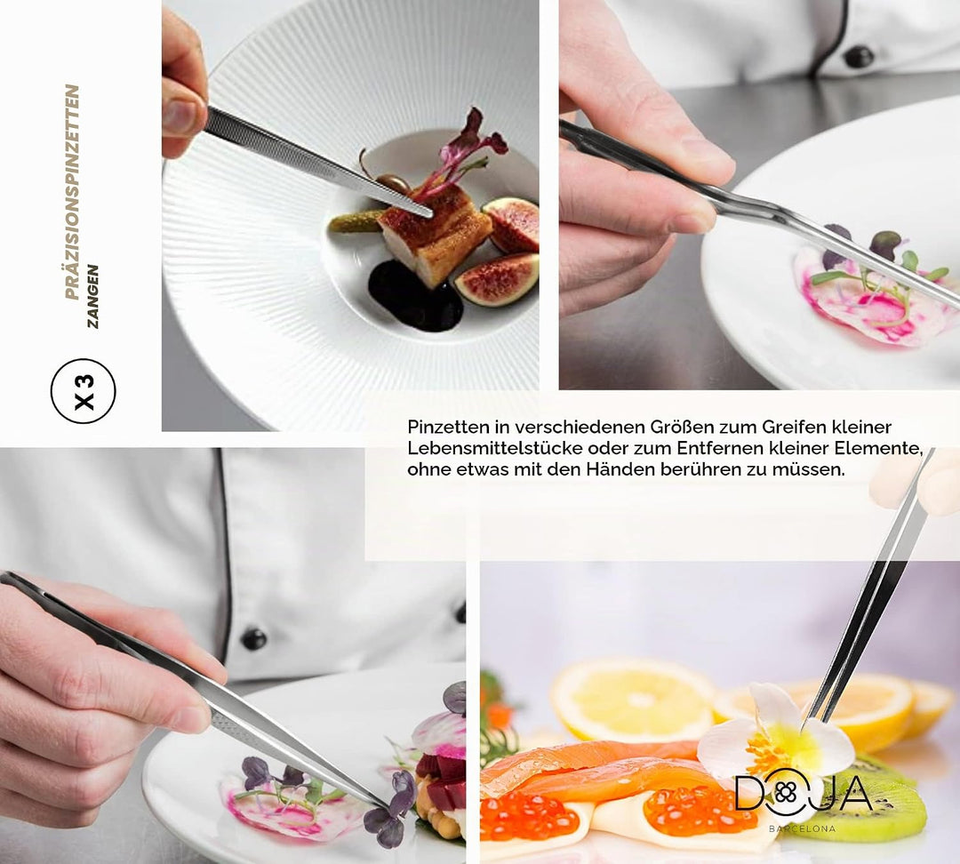 DOJA Barcelona | Kueche Chef Kochutensilien | Farbe: Schwarz | 7 Utensilien Edelstahl Plating Kit |