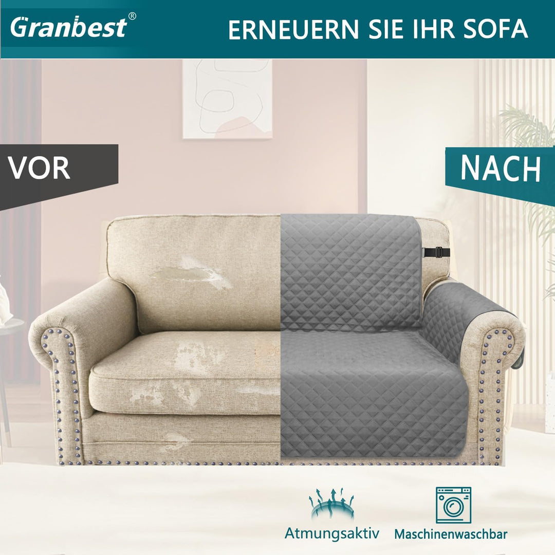Granbest wasserdichte Sofabezug 1-Sitzer rutschfeste Sesselabdeckung mit Elastischen Riemen, Waschba