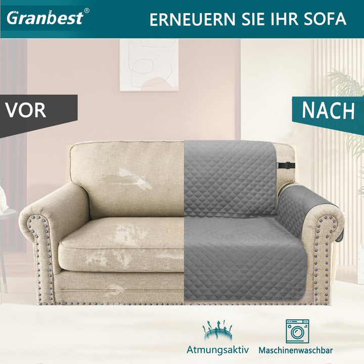 Granbest wasserdichte Sofabezug 1-Sitzer rutschfeste Sesselabdeckung mit Elastischen Riemen, Waschba