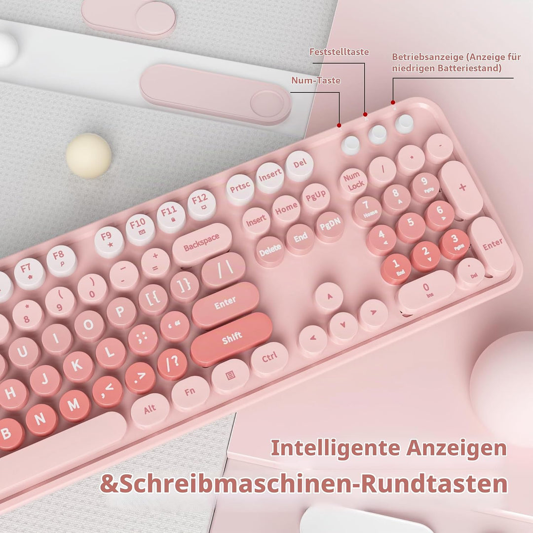 SOLIDEE Kabellose Tastatur und Maus-Kombination, Schreibmaschinen-Tastatur Mit Ziffernblock, 2.4GHz