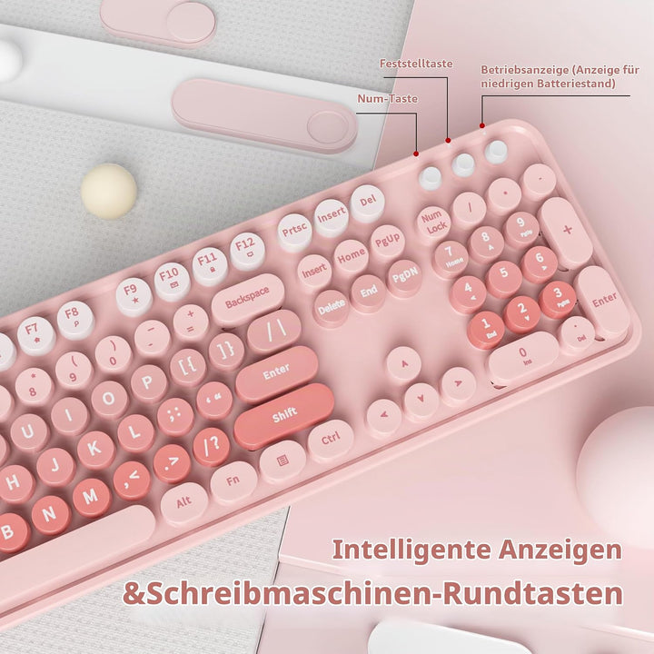 SOLIDEE Kabellose Tastatur und Maus-Kombination, Schreibmaschinen-Tastatur Mit Ziffernblock, 2.4GHz