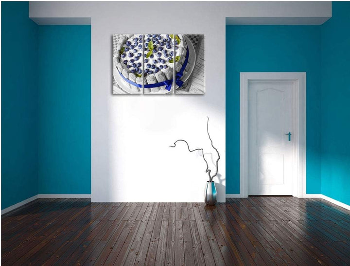 Pixxprint Leckere Blaubeertorte als Leinwandbild | Grösse: 3 Teilig (120x80) | Wandbild| Kunstdruck