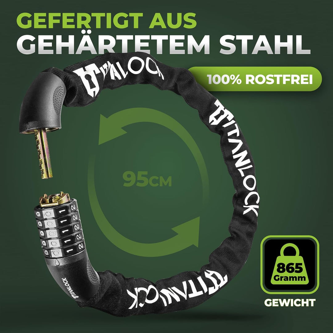 Fahrradschloss Kettenschloss Diebstahlsicher [REFLEKTIEREND] + Leichter Transport Rostfrei Sicherhei
