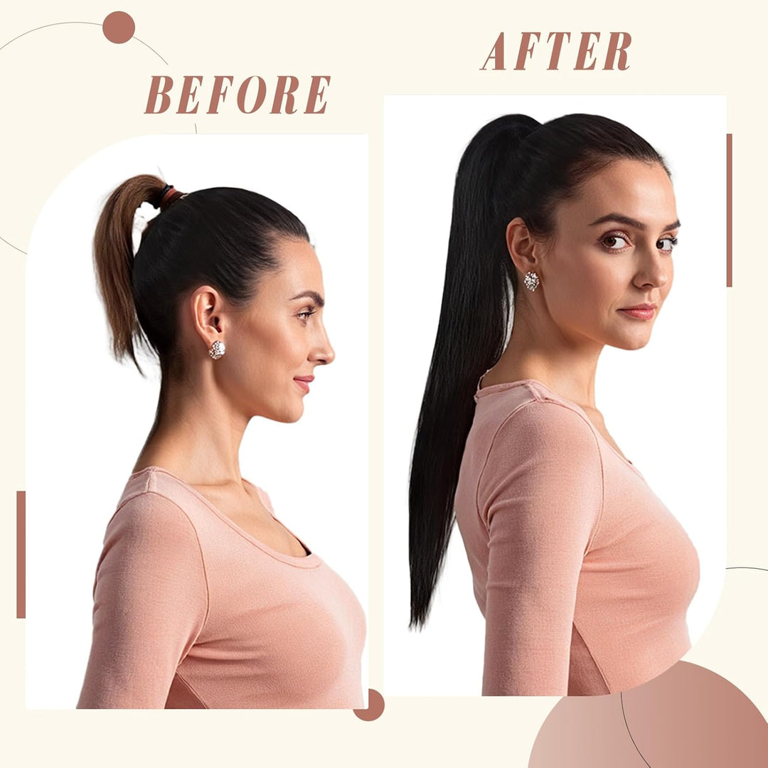 Elailite Ponytail Extension Echthaar #1B Naturschwarz, Haarverlängerung Zopf Haarzopf Pferdeschwanz