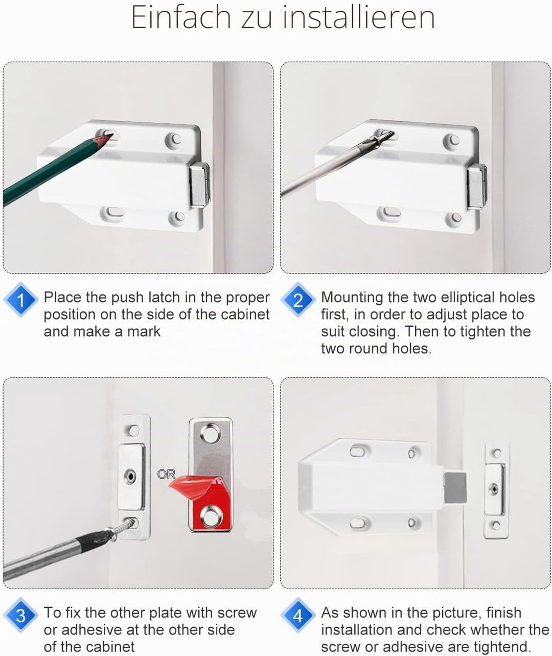 Drucktüröffner Push to Open Magnet Jiayi 4 Stück Heavy Duty Schrank Türöffner Tip On für Türen Besch