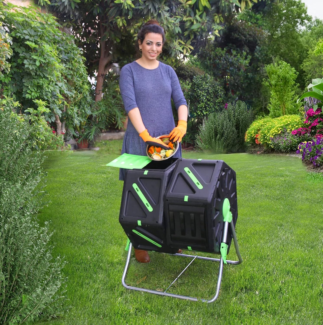 PALMAT - Heavy Duty 140L Zweikammer-Trommelkomposter – Komposteimer, Gartenkomposter, Biomülleimer,