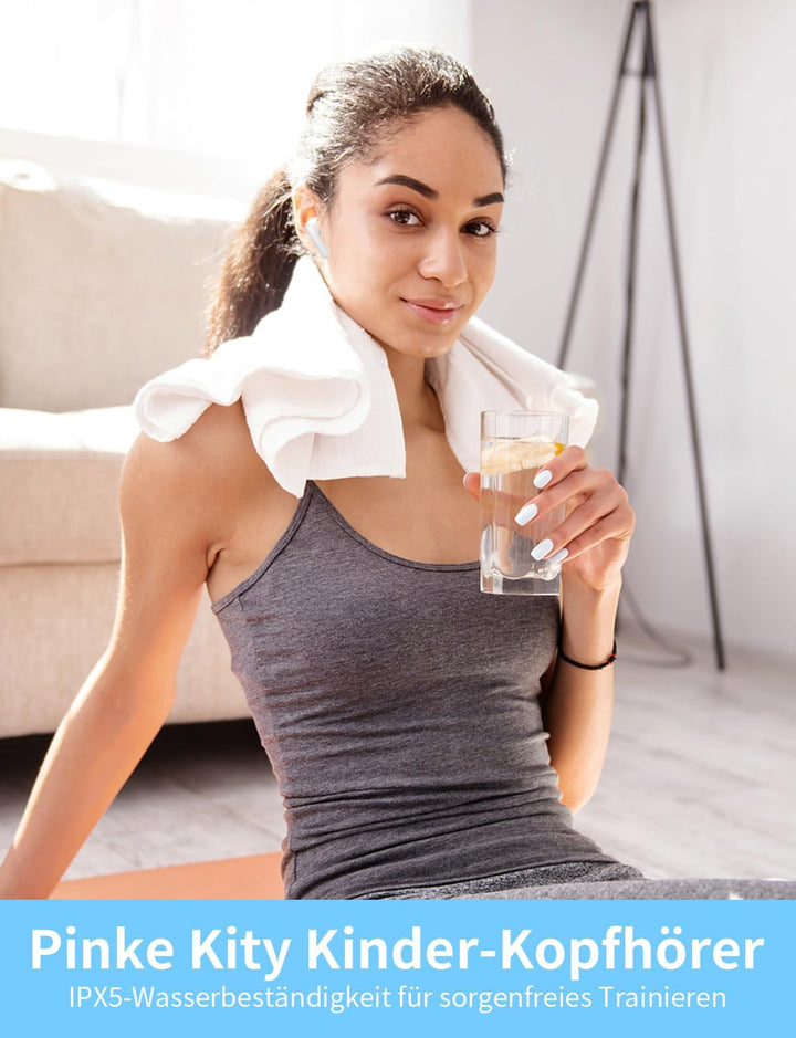 Togetface Pinke Ohrstöpsel, süsse Kitty Cat Bluetooth 5.0 Ohrstöpsel mit Mikrofon, 32 Stunden Spielz