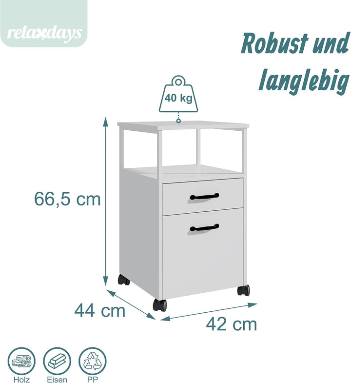 Relaxdays Rollcontainer, 2 Schubladen, Hängeregister, modernes Design, HBT: 66,5 x 42 x 44 cm, Akten
