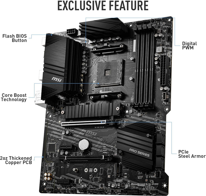 MSI B550-A PRO (AMD AM4, DDR4, M.2, USB 3.2 Gen 2, HDMI, ATX Motherboard) Mainboard B550-A PRO