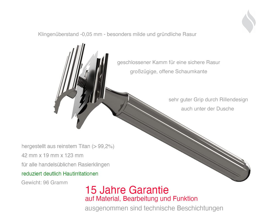 Design94 Rasierhobel aus Titan - Titanium ausgezeichnet mit dem German Design Award 2022 Titangrau 1