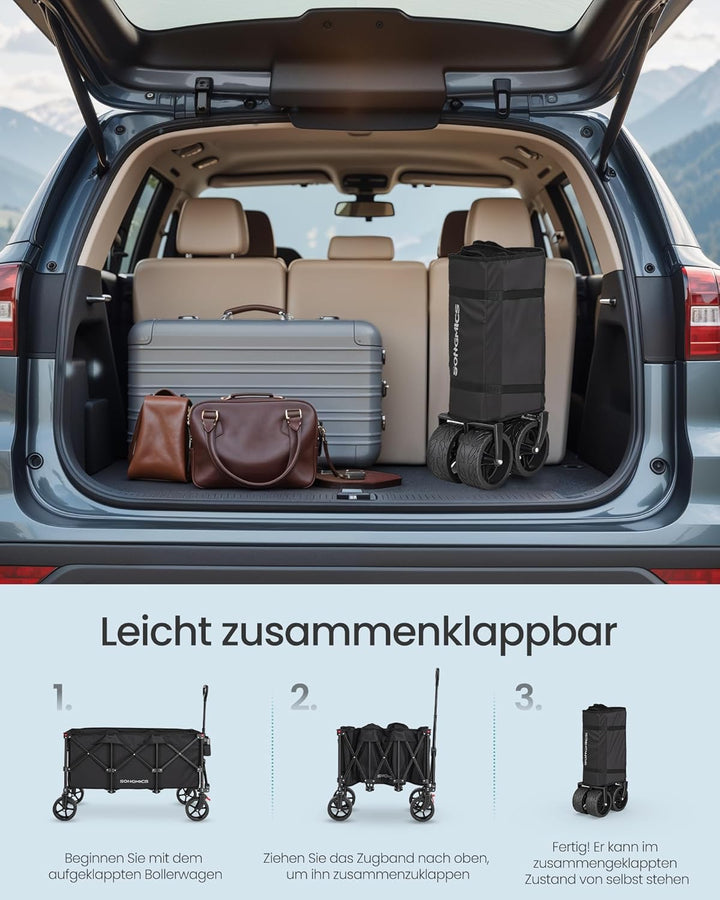 SONGMICS Handwagen faltbar, mit Griff, 200 L, bis 150 kg belastbar | Bollerwagen, Gartenwagen, Campi