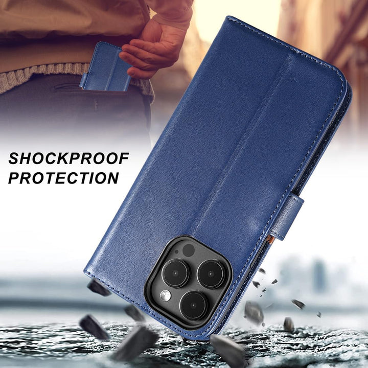 LENSUN Echt Lederhülle für iPhone 15 Pro Max, Handyhülle [Magnetverschluss][RFID Bloker] Handytasche