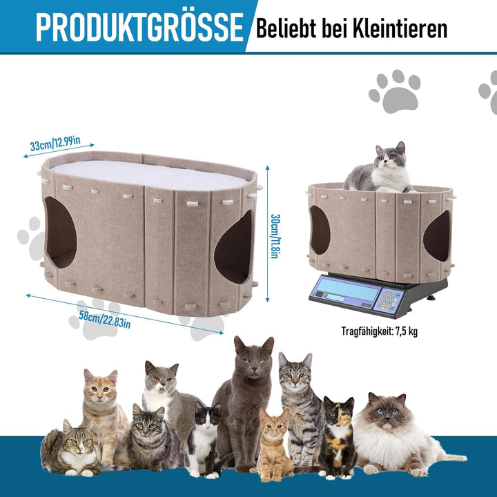 Filz-Katzenbett mit extra viel Platz, Winterfester Katzenkorb & Katzenschlafplatz – Robustes Katzenh