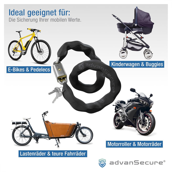 advanSecure® Hochsicherheits-Kettenschloss | optimal für Fahrrad und E-Bike | Sicherheitsstufe 8/10