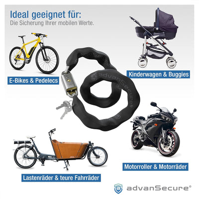 advanSecure® Hochsicherheits-Kettenschloss | optimal für Fahrrad und E-Bike | Sicherheitsstufe 8/10