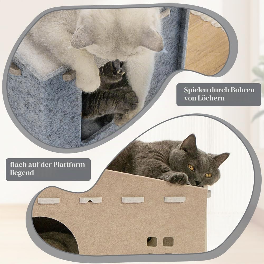 Katzenhöhle Filz, Katzenhaus aus Filz Katzenbett für Katzen, Abnehmbares Katzenbett, Katzenhaus Indo