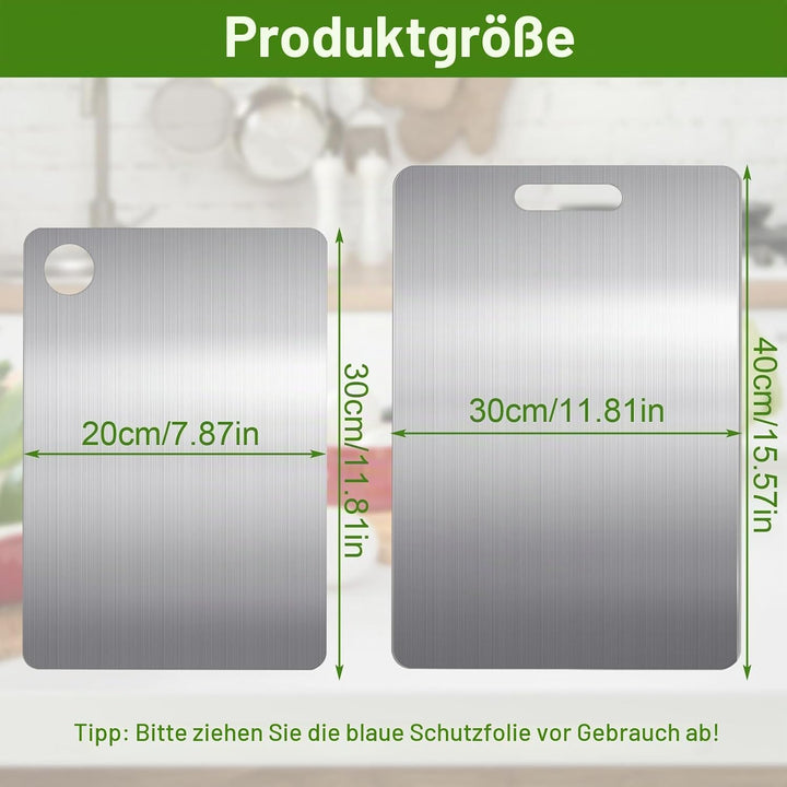2 Pcs Titan Schneidebrett, S304 Schneidebrett Edelstahl, BPA-frei Doppelseitiges Lebensmittel Grade