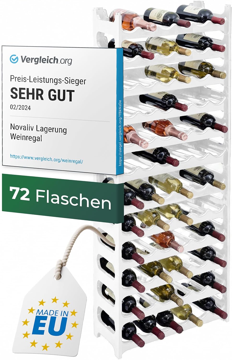 Novaliv Weisses, Modulares Flaschenregal für 72 Weinflaschen - Stapelbar, Erweiterbar, Robust - Idea
