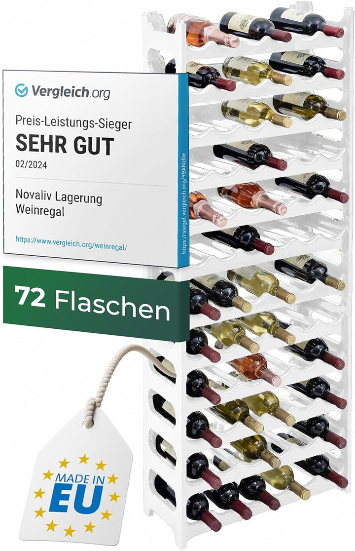Novaliv Weisses, Modulares Flaschenregal für 72 Weinflaschen - Stapelbar, Erweiterbar, Robust - Idea