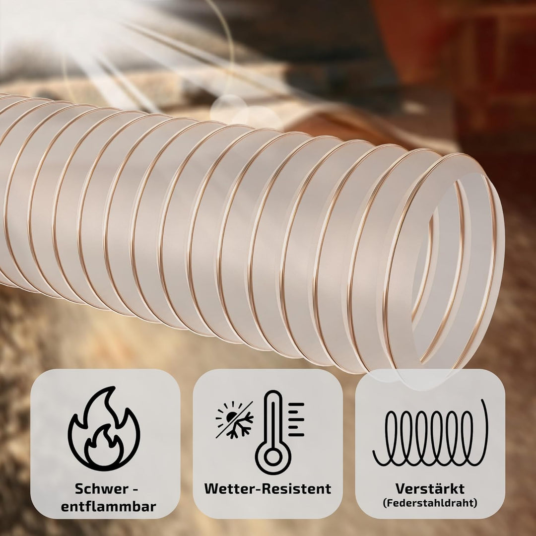 Absaugschlauch 0,4 mm - 120 mm / 5 m transparent für Absauganlage Spiralschlauch schwer entflammbar