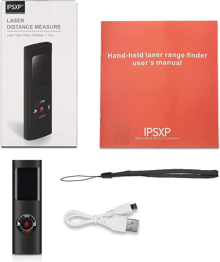 Laser Entfernungsmesser, IPSXP 60M 196Ft USB Aufladbar Laser Digital Distanzmessgerät, Tragbares Dis
