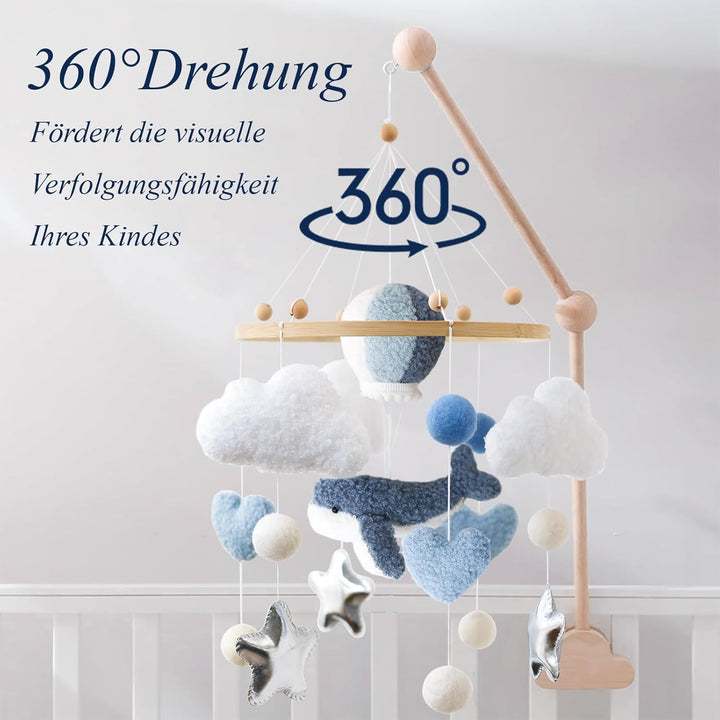 Baby Mobile Baby Windspiele-3D Wal Heissluftballon, Mobile Babybett Bettglocke Anhänger Kinderzimmer