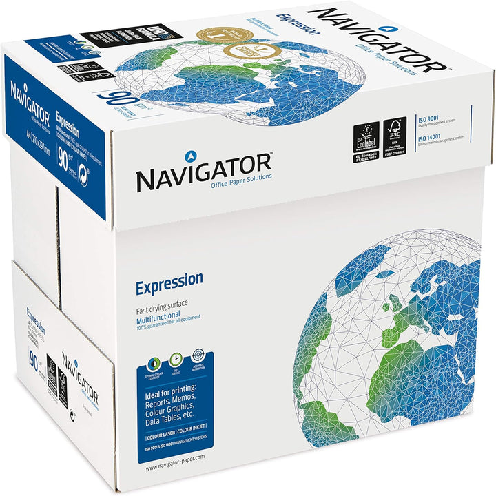 2500 Blatt Navigator Expression Inkjet / Kopierpapier 90g/m² A4 Papier 1 weiss, 1 weiss