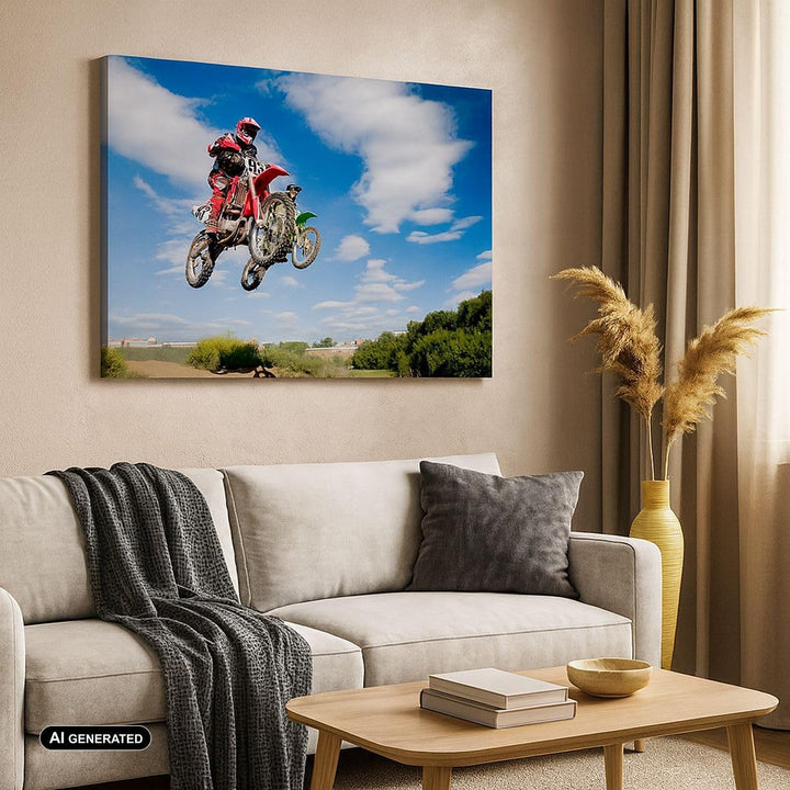 ARTTOR Bilder auf Leinwand 100x70cm Leinwandbild Motorrad Reiter Himmel Gross Wanddeko Bild Schlafzi