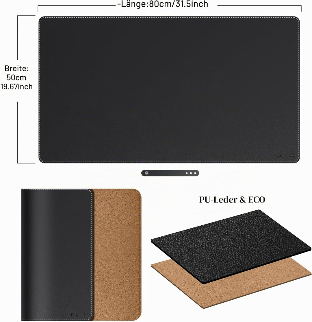 Mydours 80x50cm Premium Schreibtischunterlage, Grosse Schreibtischmatte aus Kork und PU Leder, Doppe