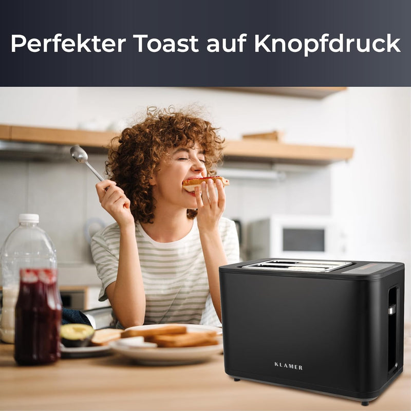 KLAMER Toaster, Toaster mit Brötchenaufsatz, hochwertiger 2 Scheiben-Toaster, 6 Bräunungsgrade, Touc